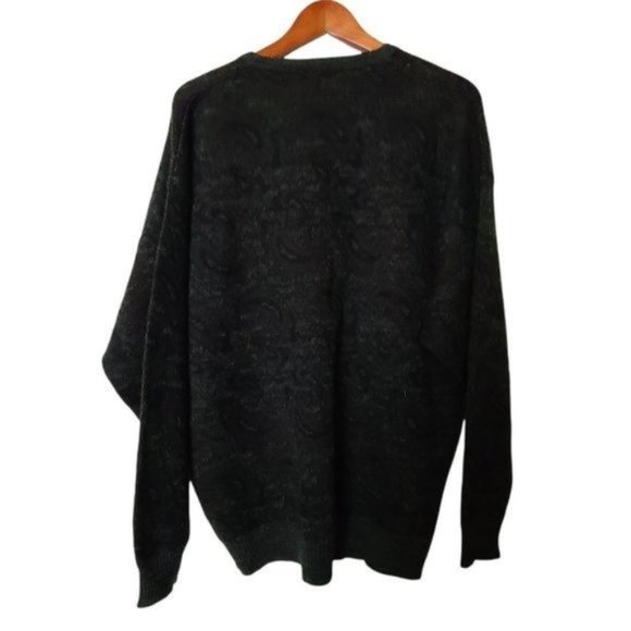 Vintage Cedrics Sweater Wool Blend XL Paisley Gray Green Mens V-Neck - Picture 8 of 8